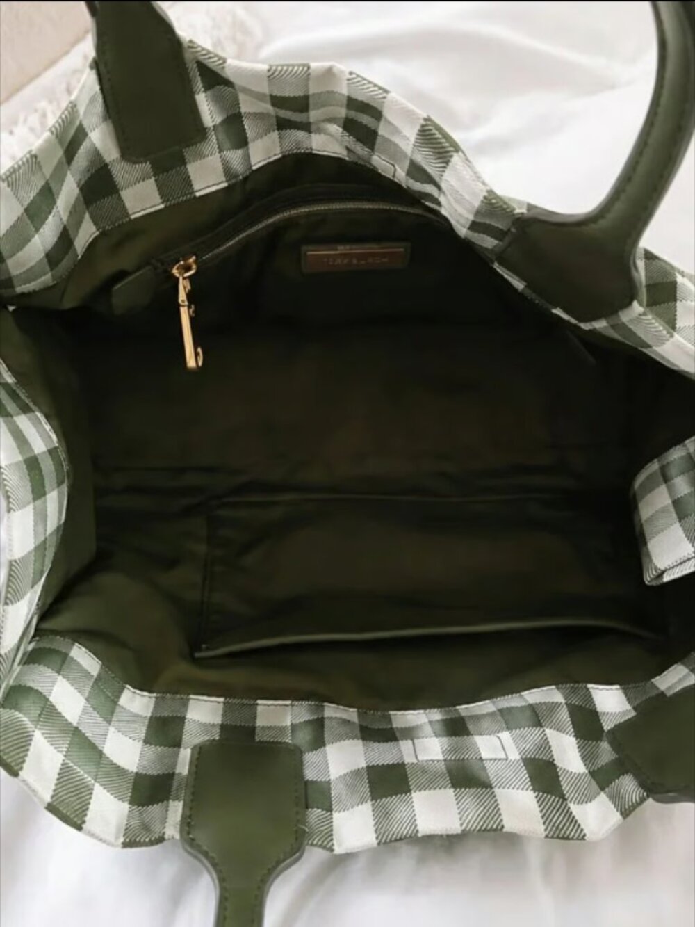 Tory Burch Ella Green & White Gingham Tote - Picture 5 of 5